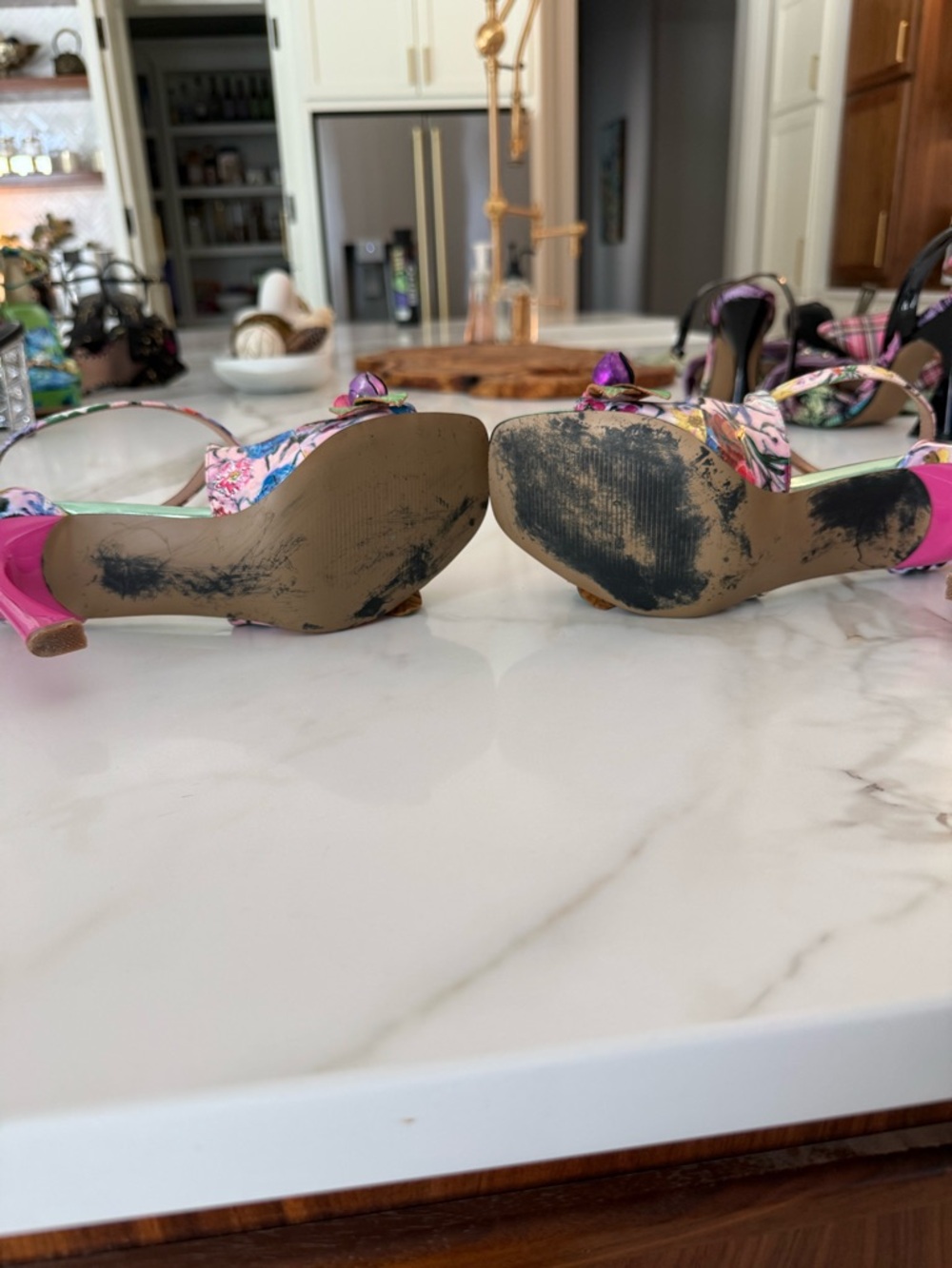 Betsey Johnson Metallic Green Floral Appliqué Strappy Heels - Picture 4 of 4